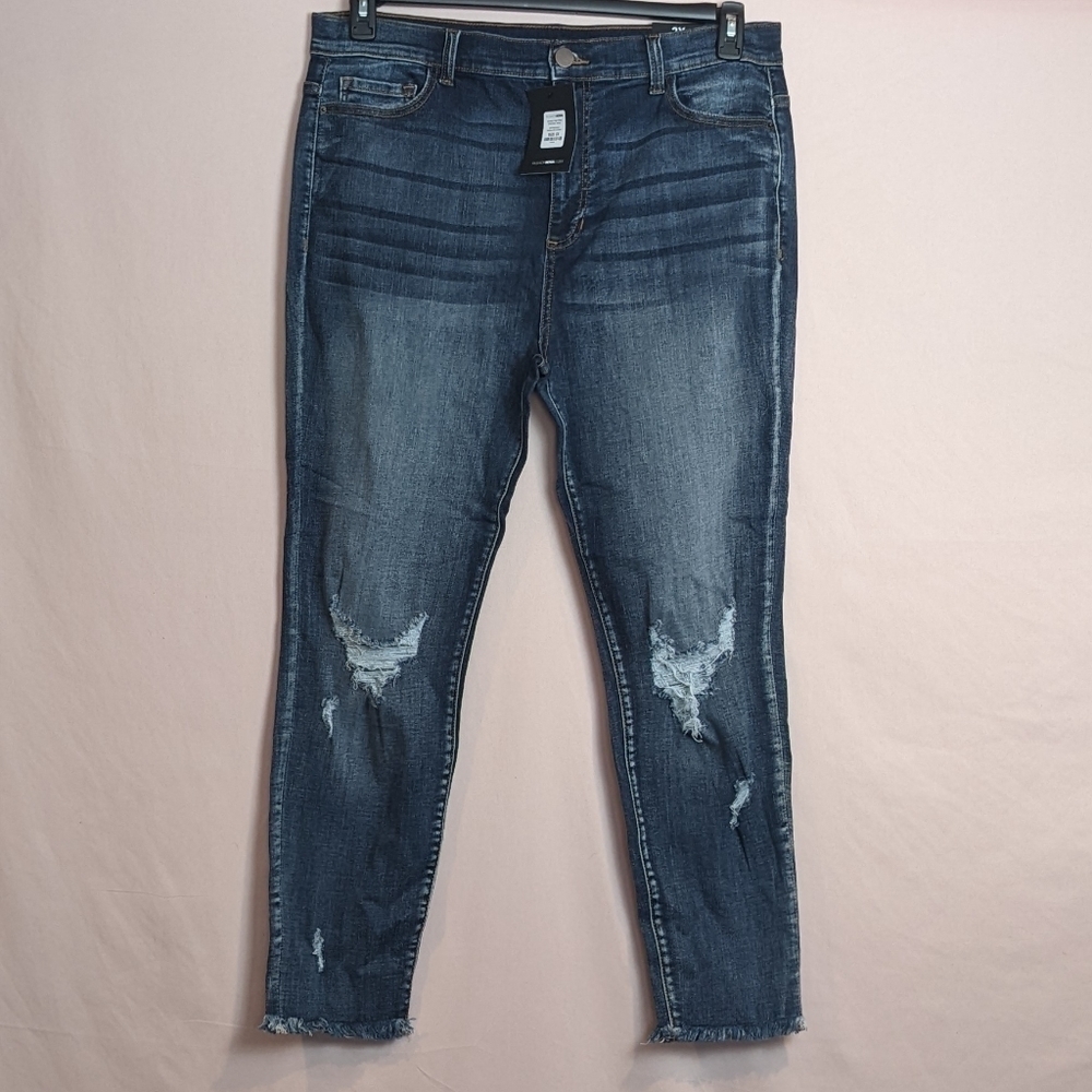 Fashion Nova Smiley High Rise Distressed Jeans Medium Blue Wash size 2X